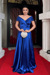 Boat Neck Evening Dress - SAX BLUE