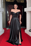 Boat Neck Evening Dress - BLACK