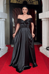 Boat Neck Evening Dress - BLACK