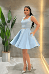 Saten Kumaş Sırtı İpli Mini Elbise - BEBE MAVİSİ