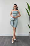 Saten Kumaş Straplez Mini Elbise - MİNT YEŞİLİ