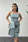 Saten Kumaş Straplez Mini Elbise - MİNT YEŞİLİ