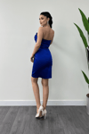 Saten Kumaş Straplez Mini Elbise - SAKS MAVİ