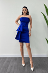 Saten Kumaş Straplez Mini Elbise - SAKS MAVİ