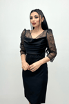 Low-cut Collar Evening Dress - BLACK