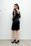 Low-cut Collar Evening Dress - BLACK