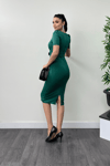 Scuba Fabric Belt Detailed Dress - Emerald Green