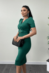 Scuba Fabric Belt Detailed Dress - Emerald Green