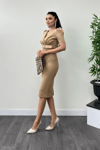 Scuba Fabric Belt Detailed Dress - Beige