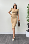 Scuba Fabric Belt Detailed Dress - Beige