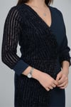 Scuba Fabric V-Neckline Sequin Detailed Dress - Navy Blue