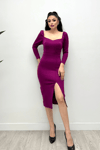 Scuba Fabric Slit Detailed Dress Plum