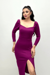Scuba Fabric Slit Detailed Dress Plum