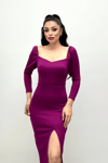 Scuba Fabric Slit Detailed Dress Plum