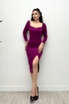 Scuba Fabric Slit Detailed Dress Plum