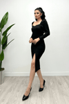 فستان سكوبا مزين بشق من القماش