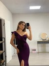 Scuba Kumaş Yırtmaçlı Elbise - Patlıcan Mor