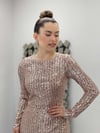 Şeritli Payet Kumaş Balık Elbise - GOLD