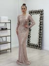 Şeritli Payet Kumaş Balık Elbise - GOLD