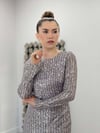 Şeritli Payet Kumaş Balık Elbise - GÜMÜŞ