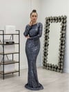 Şeritli Payet Kumaş Balık Elbise - LACİVERT