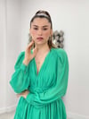 Şifon Krep Kumaş Sırt Detaylı Elbise - MİNT YEŞİL