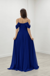 Chiffon Suspended Flywheel Detailed Evening Dress - SAX BLUE