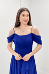 Chiffon Suspended Flywheel Detailed Evening Dress - SAX BLUE