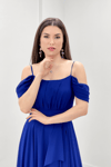 Chiffon Suspended Flywheel Detailed Evening Dress - SAX BLUE