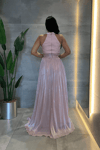 Şifon Kumaş Bel Korseli Abiye Elbise - PEMBE