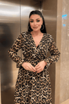 Şifon Kumaş Beli Lastikli Elbise - LEOPAR