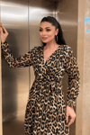 Şifon Kumaş Beli Lastikli Elbise - LEOPAR
