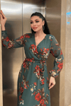 Şifon Kumaş Beli Lastikli Elbise - SU YEŞİLİ