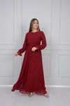 Şifon Kumaş Bisiklet Yaka Elbise - Bordo