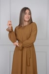 Şifon Kumaş Bisiklet Yaka Elbise - Koyu Hardal