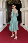 Sifon Kumaş Çiçek Detaylı Midi Elbise - MİNT YEŞİLİ