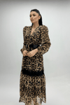 Şifon Kumaş Leopar Desenli Midi Elbise - LEOPAR