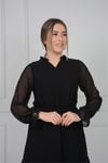 Şifon Kumaş Mini Elbise - Siyah