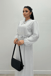 Sifon Kumaş Puantiye Desenli Elbise - BEYAZ