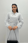 Sifon Kumaş Puantiye Desenli Elbise - BEYAZ