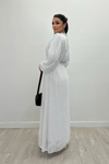 Sifon Kumaş Puantiye Desenli Elbise - BEYAZ