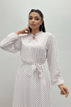 Sifon Kumaş Puantiye Desenli Elbise - KAHVERENGİ