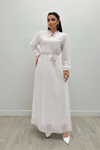 Sifon Kumaş Puantiye Desenli Elbise - KAHVERENGİ
