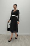 Sifon Kumaş Puantiye Desenli Midi  - SİYAH