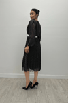 Sifon Kumaş Puantiye Desenli Midi  - SİYAH