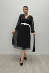 Sifon Kumaş Puantiye Desenli Midi  - SİYAH