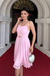 Sifon Kumaş Sırtı İpli Elbise - PEMBE