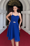 Sifon Kumaş Sırtı İpli Elbise - SAKS MAVİ