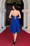 Sifon Kumaş Sırtı İpli Elbise - SAKS MAVİ