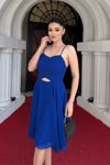 Sifon Kumaş Sırtı İpli Elbise - SAKS MAVİ